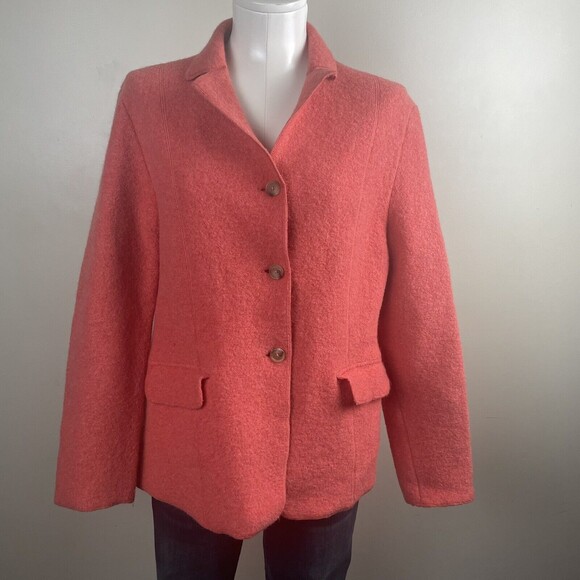 Lands End Womens Wool Sweater Jacket Coral Petite See Measurements - Picture 1 of 10